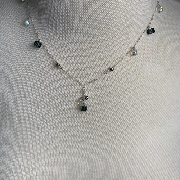 NEW 17.5" Hand-wired Real Silver (not plated) & Iolite Moonstone Tassel Necklace - Picture 3 of 3